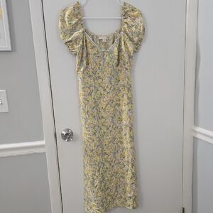 Monteau Yellow and Purple Floral Midi Dress